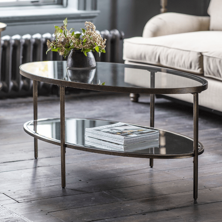 Cinderford Bronze Metal and Glass Coffee Table House of Isabella UK