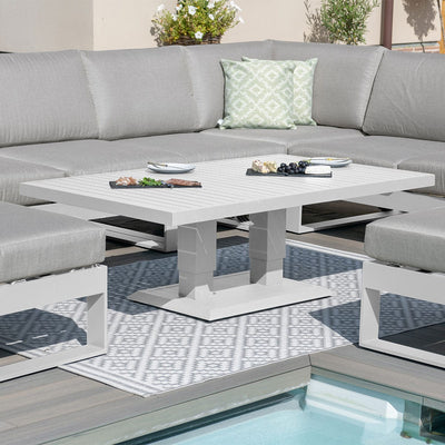 Maze Outdoors Amalfi Large Corner Dining Set with Rectangular Rising Table and Footstools / White House of Isabella UK