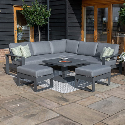 Maze Outdoors Amalfi Small Corner Dining with Square Rising Table and Footstools / Grey House of Isabella UK