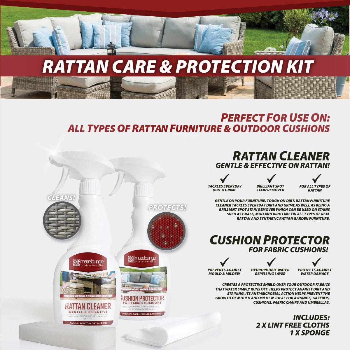Maze Outdoors Cleaning Kit for Rattan and Cushion Protector House of Isabella UK
