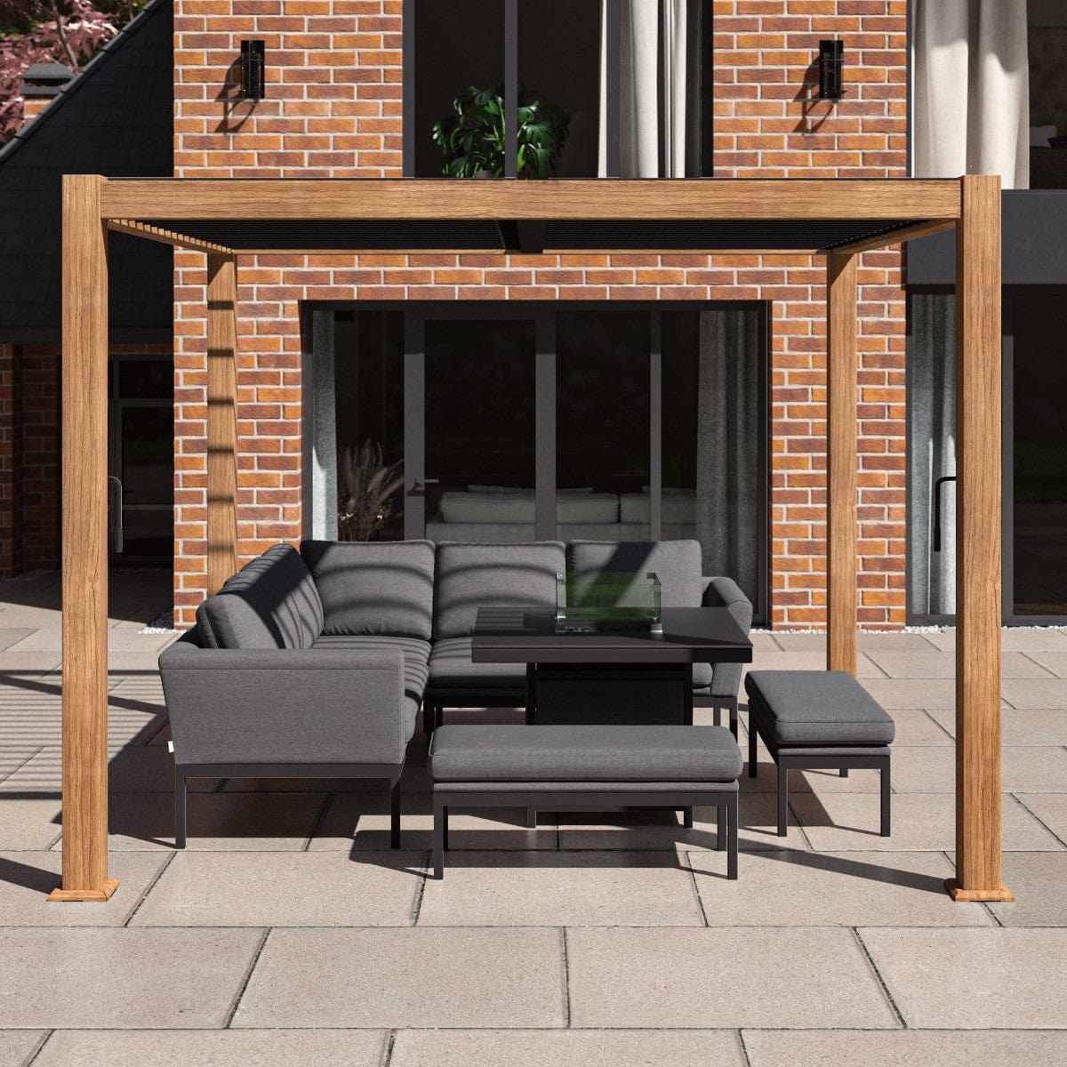 Maze Outdoors Como Pergola Aluminium Square 30x30 / Wood Effect Frame House of Isabella UK