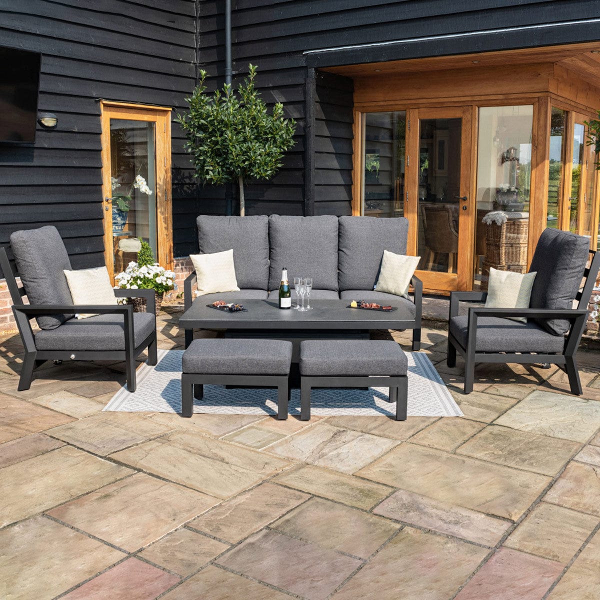 Maze Outdoors Manhattan Reclining 3 Seat Sofa Set with Rising Table & Footstools House of Isabella UK