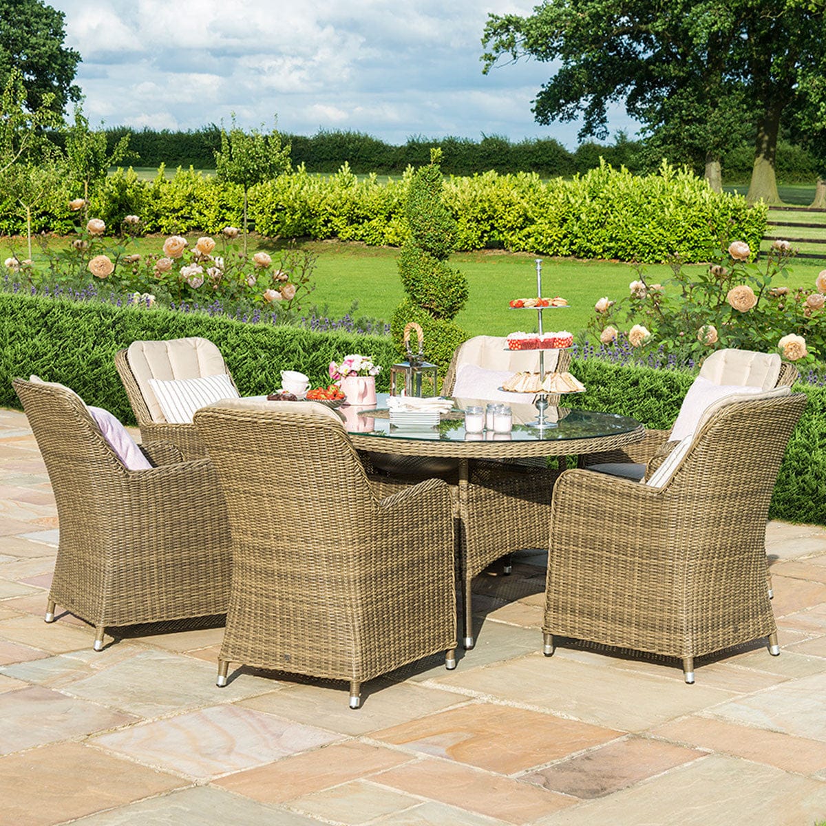 Maze Outdoors Winchester 6 Seat Oval Ice Bucket Dining Set with Venice Chairs Lazy Susan House of Isabella UK