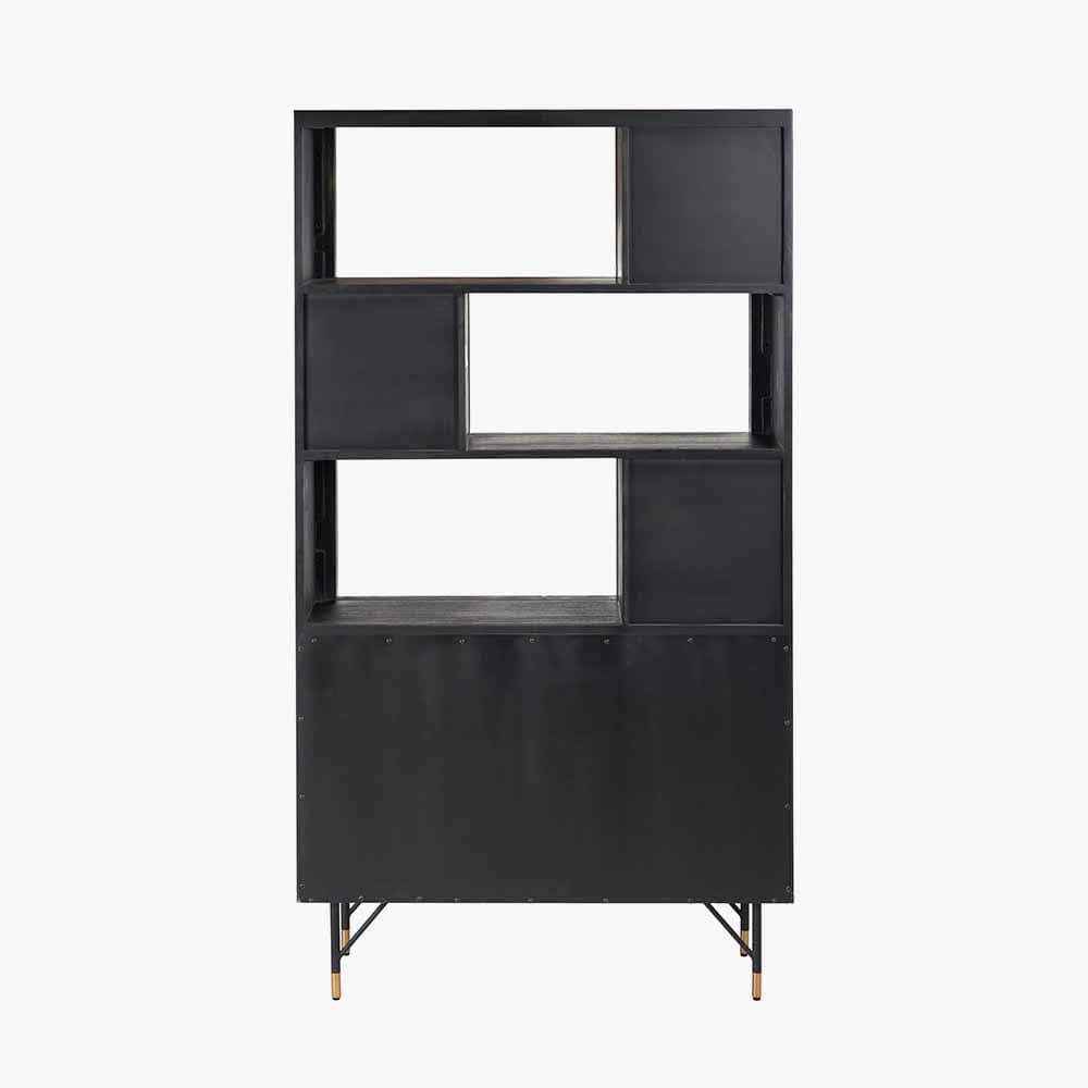 Pacific Lifestyle Living Fiji Black Acacia Wood and Natural Rattan 2 Door 6 Niche Shelf Unit House of Isabella UK