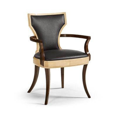 Jonathan Charles Dining Chair with Arms Klismos in Champagne - Chocolate Leather
