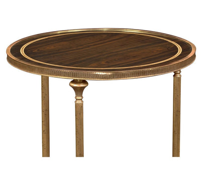 Jonathan Charles Small Round End Table Dark Santos with Brass Legs