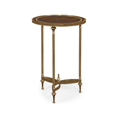 Jonathan Charles Small Round End Table Dark Santos with Brass Legs