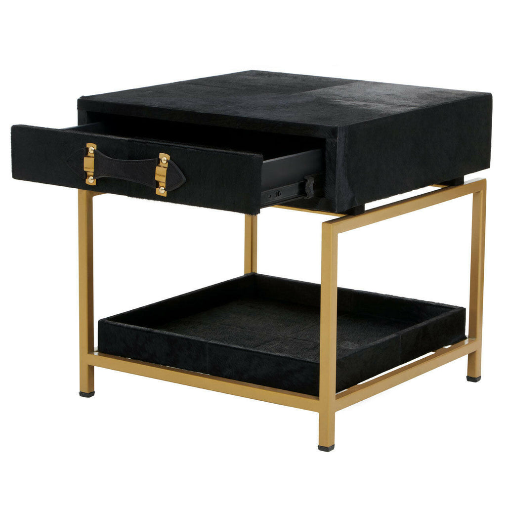 Kensington Townhouse Hair On Hide Black And Gold Bedside Table House