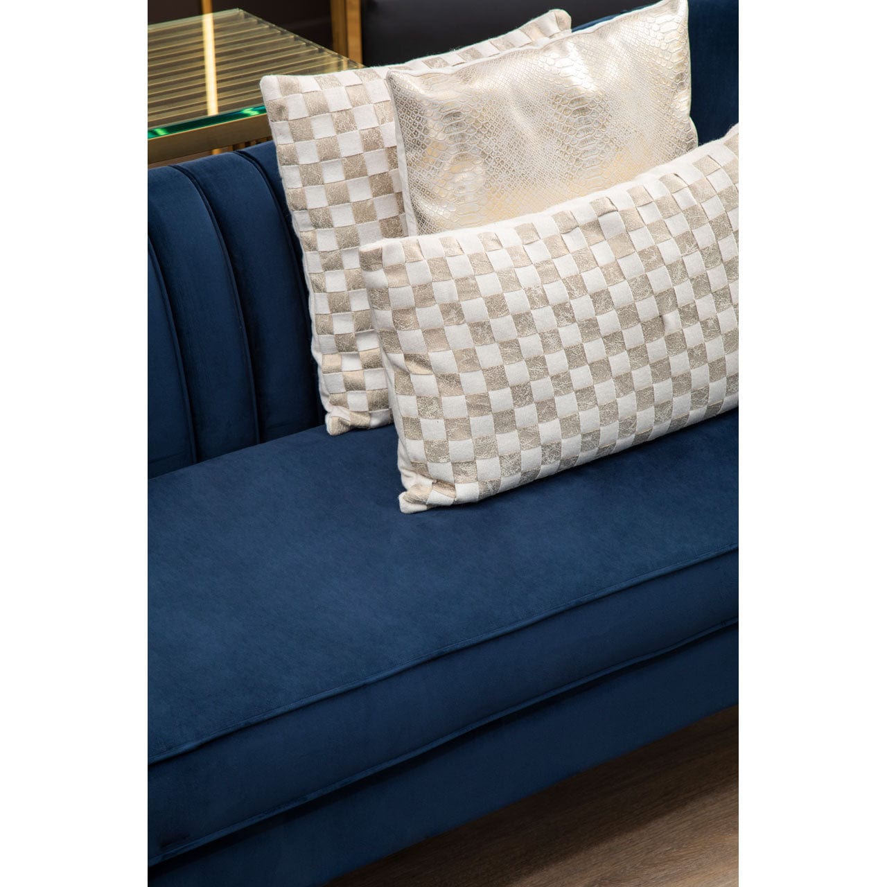 Hamilton Interiors Accessories Fifty Five South Gold Check Square Cushion House of Isabella UK