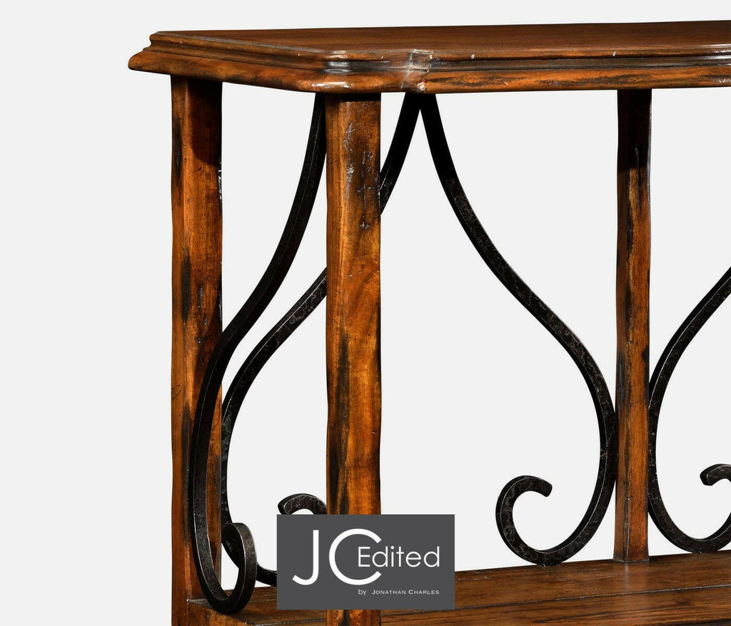 Jonathan Charles Etagere Wrought Iron in Rustic Walnut House of