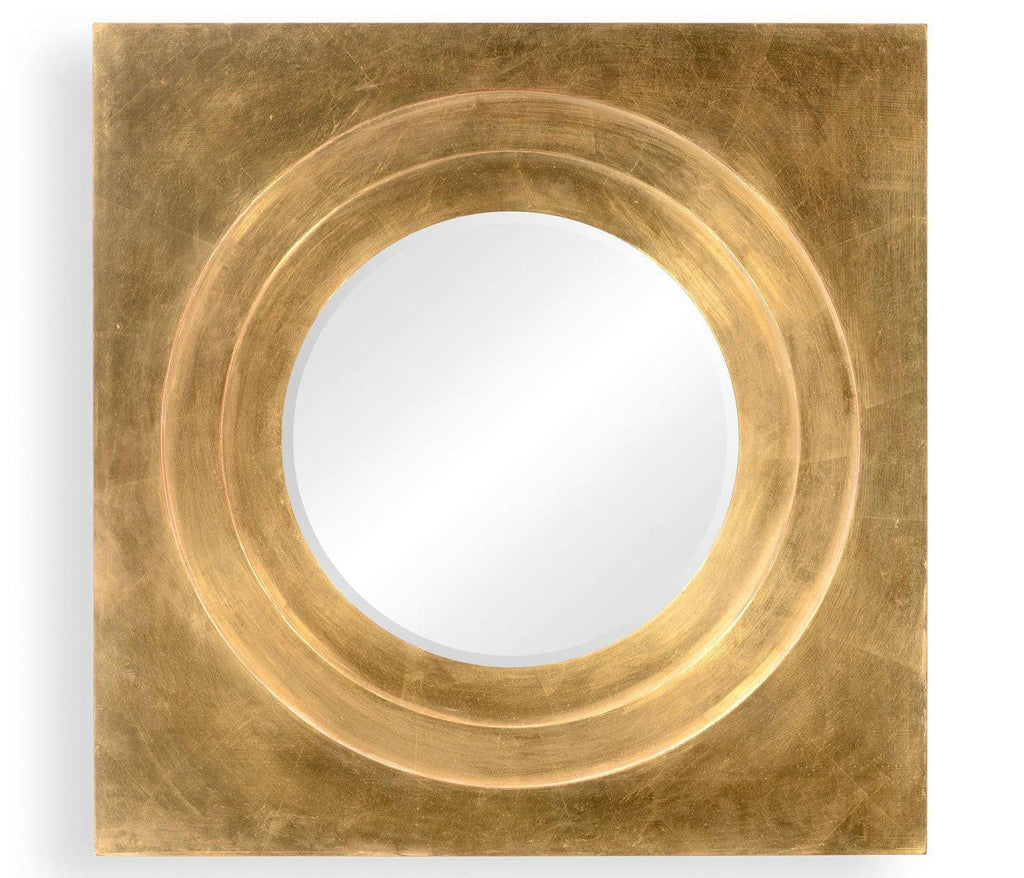 Jonathan Charles Round Mirror Contemporary with Square Frame Gilded