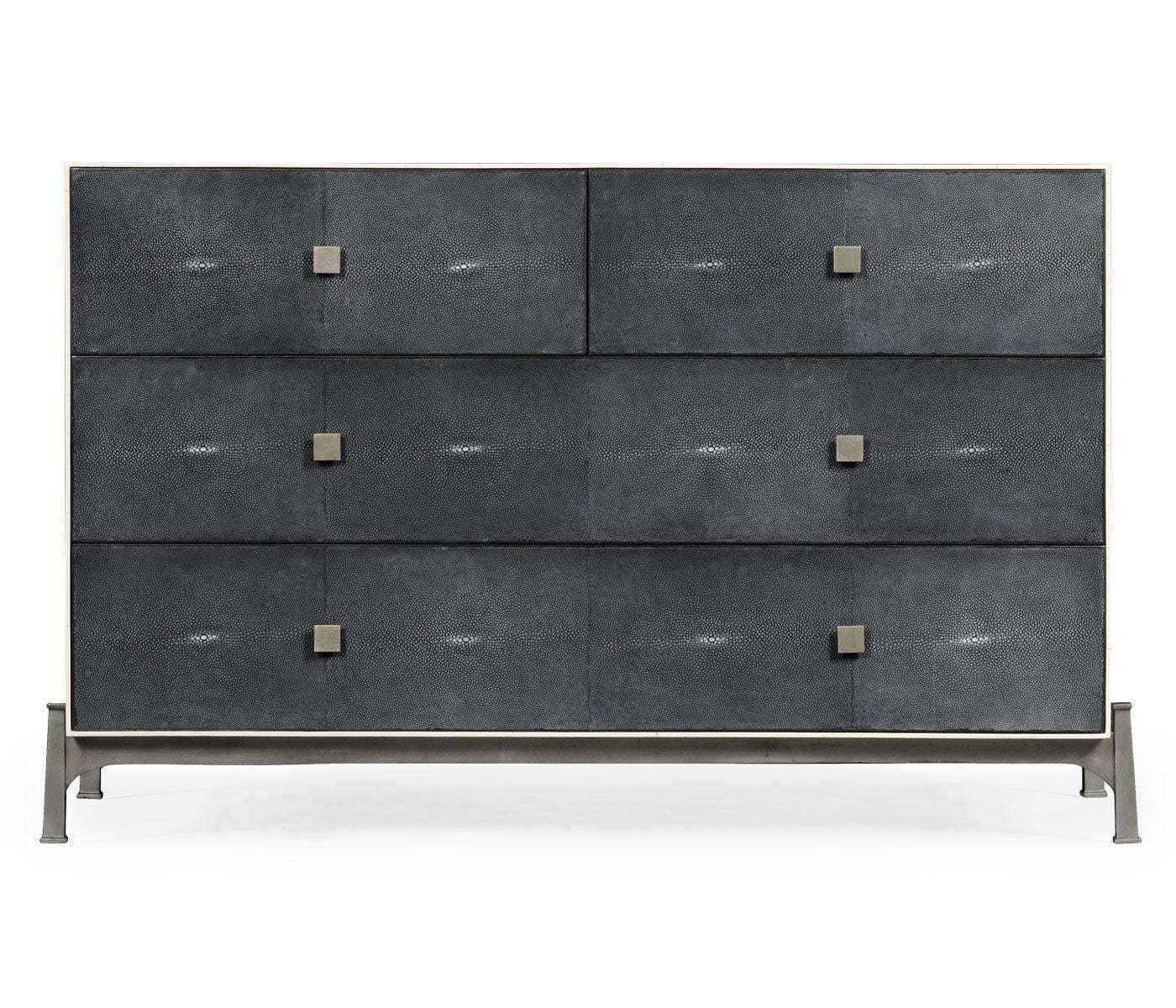 Jonathan Charles Sleeping Jonathan Charles Large Chest of Drawers 1930s in Anthracite Shagreen - Silver House of Isabella UK