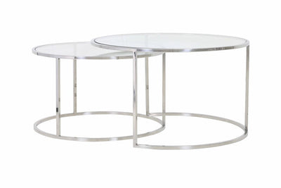 Light & Living Living Coffee table S/2 Ø65x39+Ø75x44 cm DUARTE nickel+glass House of Isabella UK
