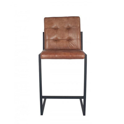 Pacific Lifestyle Dining Arlo Vintage Brown Leather & Iron Buttoned Bar Stool House of Isabella UK