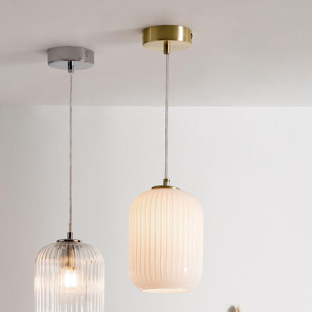 Pacific Lifestyle Lighting Alessia White Glass and Gold Metal Ribbed Glass Pendant House of Isabella UK
