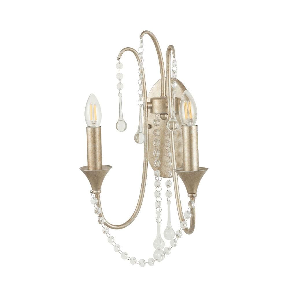 Pacific Lifestyle Lighting Belle Antique Silver Leaf Metal & Beaded 2 Light Wall Light House of Isabella UK