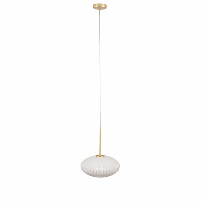 Pacific Lifestyle Lighting Emilia White Glass and Gold Metal Ribbed Oval Pendant House of Isabella UK
