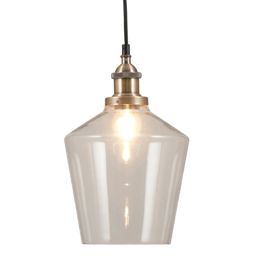 Pacific Lifestyle Lighting Emmanuelle Antique Brass Metal and Clear Glass Pendant House of Isabella UK