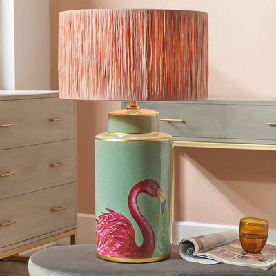 Pacific Lifestyle Lighting Flamenco Tall Pink Flamingo Print Ceramic Table Lamp House of Isabella UK
