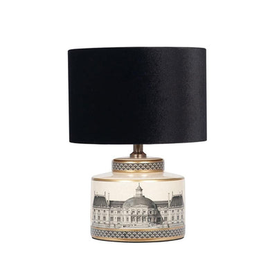 Pacific Lifestyle Lighting Wren Black and Cream Building Print Ceramic Table Lamp House of Isabella UK