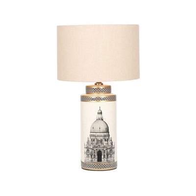 Pacific Lifestyle Lighting Wren Black and Cream Building Print Tall Ceramic Table Lamp House of Isabella UK