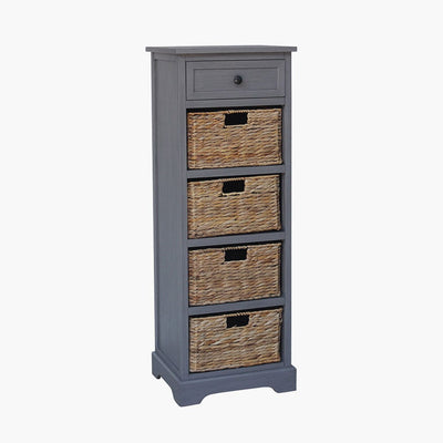 Pacific Lifestyle Living Devonshire Grey Wood 1 Drawer 4 Basket Tall Unit House of Isabella UK
