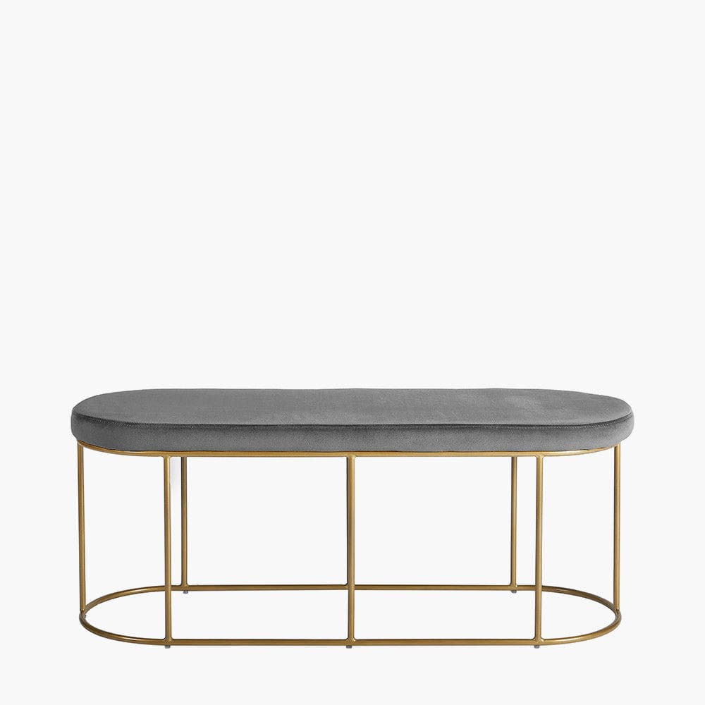 Pacific Lifestyle Living Nino Dove Grey Velvet Bench with Gold Metal Frame House of Isabella UK