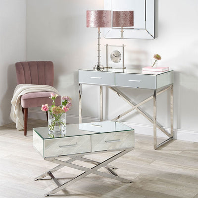 Pacific Lifestyle Living Rocco Silver Mirrored Glass and Metal Desk House of Isabella UK