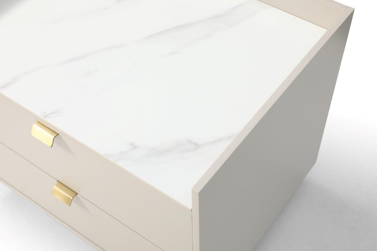 Tommy Franks Sleeping Saviour Bedside Table - White Marble & Beige House of Isabella UK