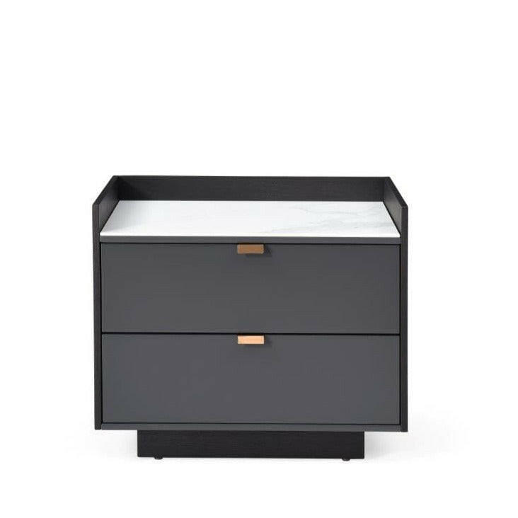Saviour Bedside Table White Marble & Anthracite/Grey Wash Oak House