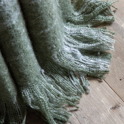 Bodhi Accessories Check Faux Mohair Throw Olive House of Isabella UK