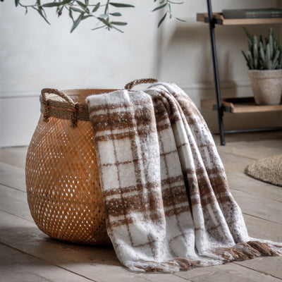 Bodhi Accessories Check Faux Mohair Throw Tan House of Isabella UK