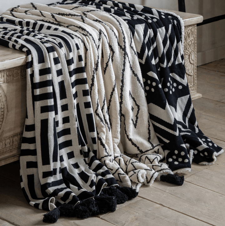 Devoran Knitted Tassel Throw Black