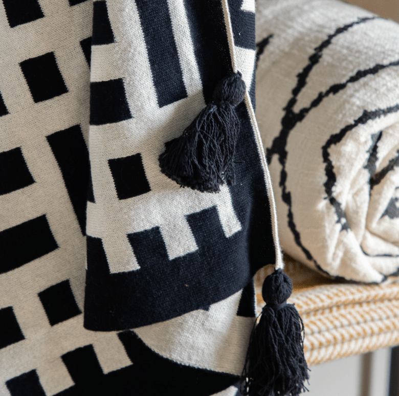 Devoran Knitted Tassel Throw Black