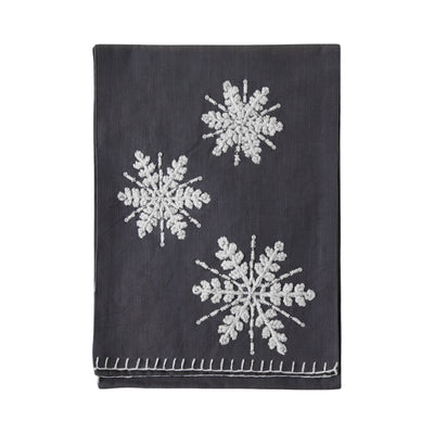 Bodhi Accessories Emb Snowflakes Table Runner Charcoal Large House of Isabella UK