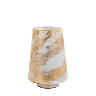 Bodhi Accessories Marbled Hurricane Medium Gold White Candle Holder House of Isabella UK