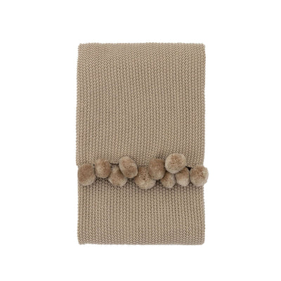Bodhi Accessories Moss Stitched Pom Pom Throw Natural House of Isabella UK
