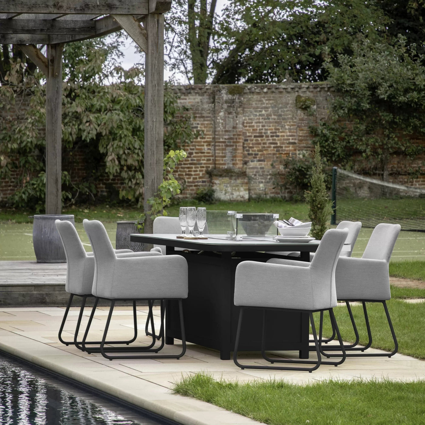 Bodhi Outdoors Elba 6 Seater Dining Set with Fire Pit Table Slate House of Isabella UK