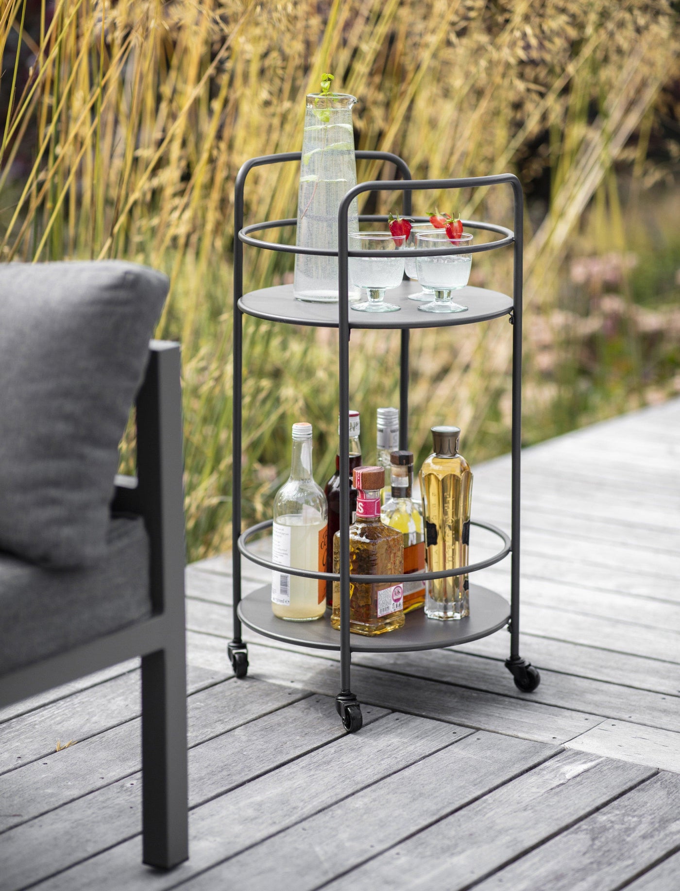 Garden Trading Outdoors Round Drinks Trolley - Carbon House of Isabella UK