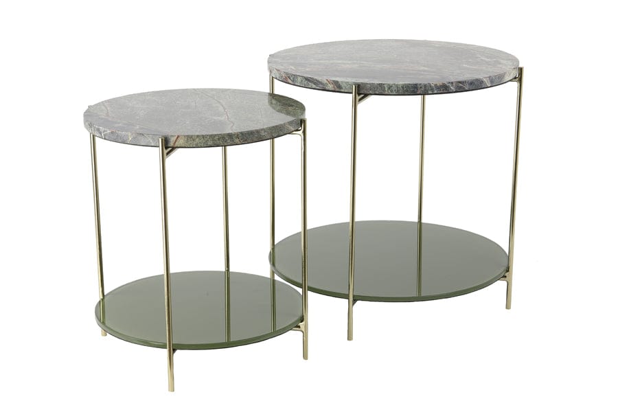 Light & Living Living Side table S/2 Ø42x45+Ø52x50 cm BESUT marble green+glass | OUTLET House of Isabella UK
