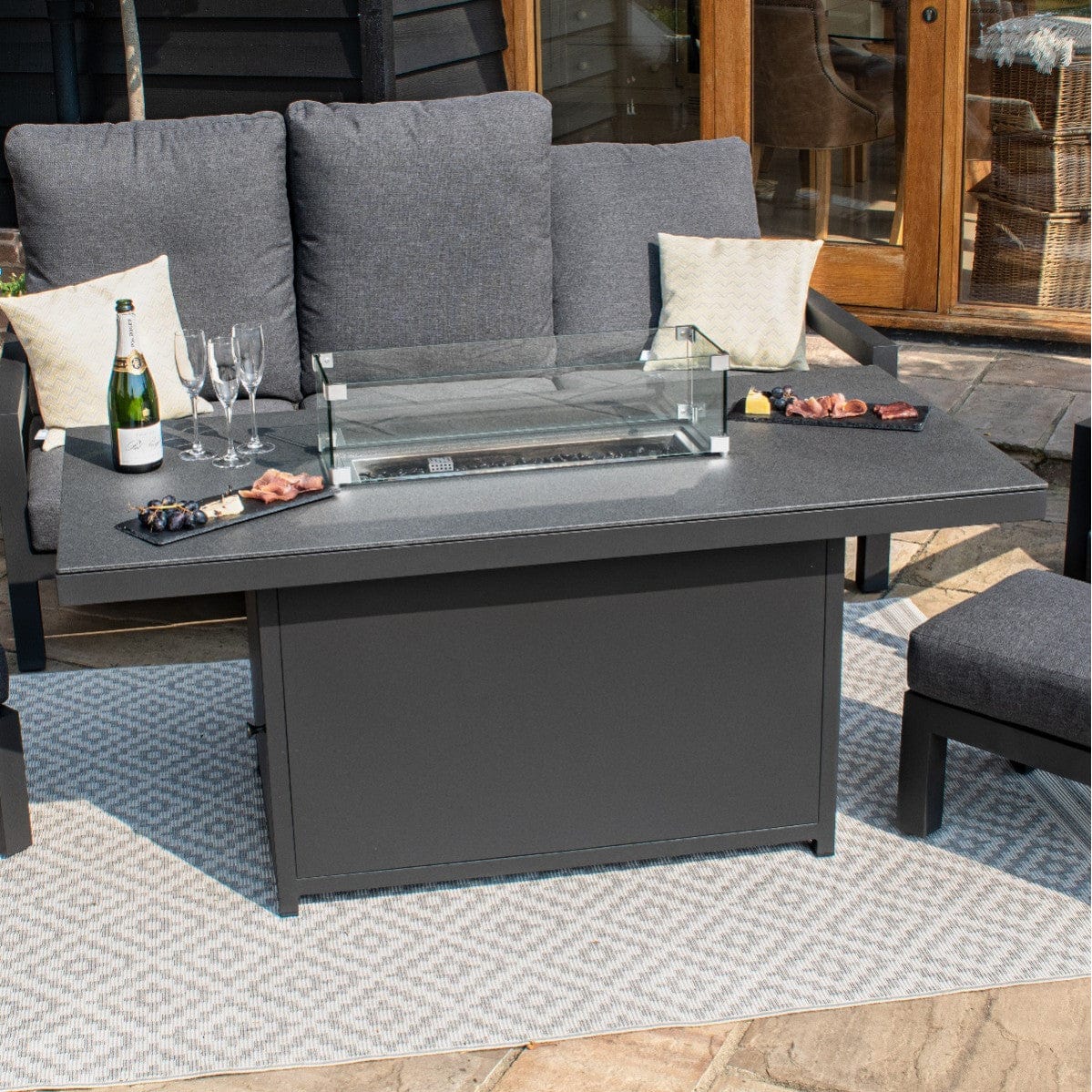 Maze Outdoors Aluminium Fire Pit Dining Table - Grey / Manhattan House of Isabella UK