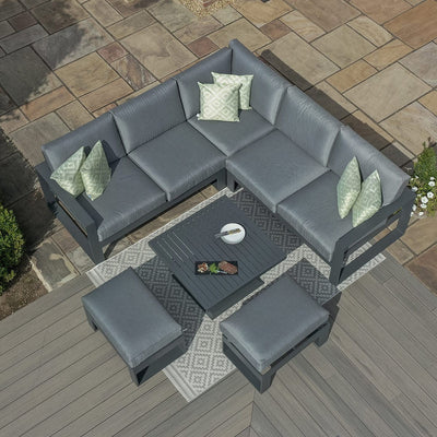 Maze Outdoors Amalfi Small Corner Dining with Square Rising Table and Footstools / Grey House of Isabella UK