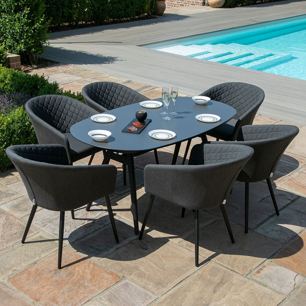 Maze Outdoors Ambition 6 Seat Oval Dining Set / Charcoal House of Isabella UK