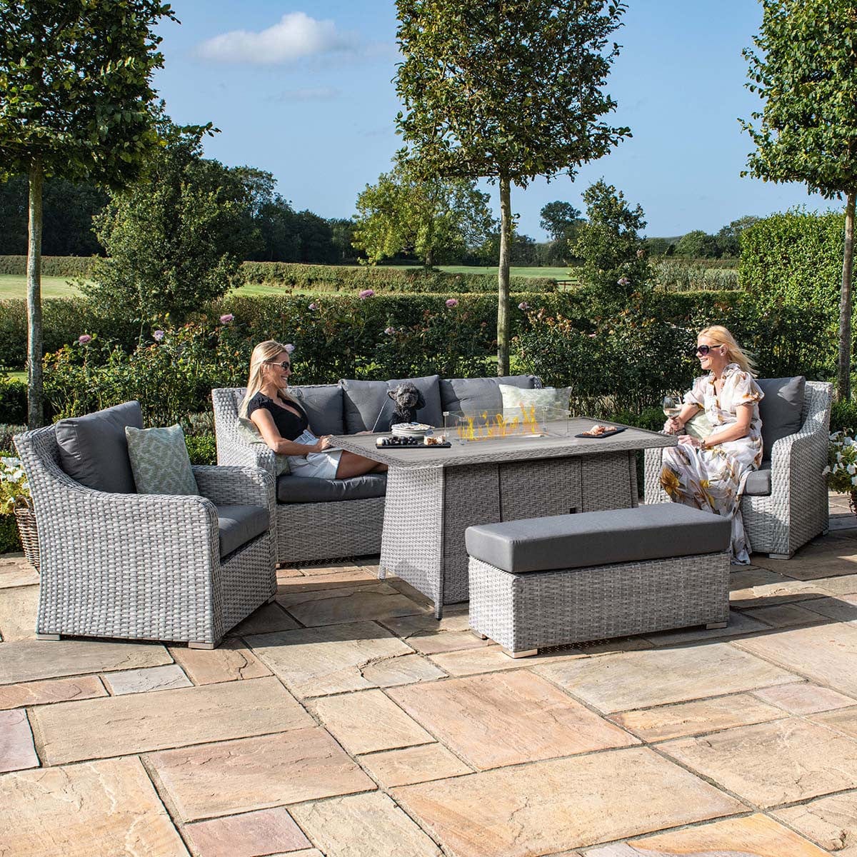 Maze Outdoors Ascot 3 Seat Sofa Dining Set with Fire Pit House of Isabella UK