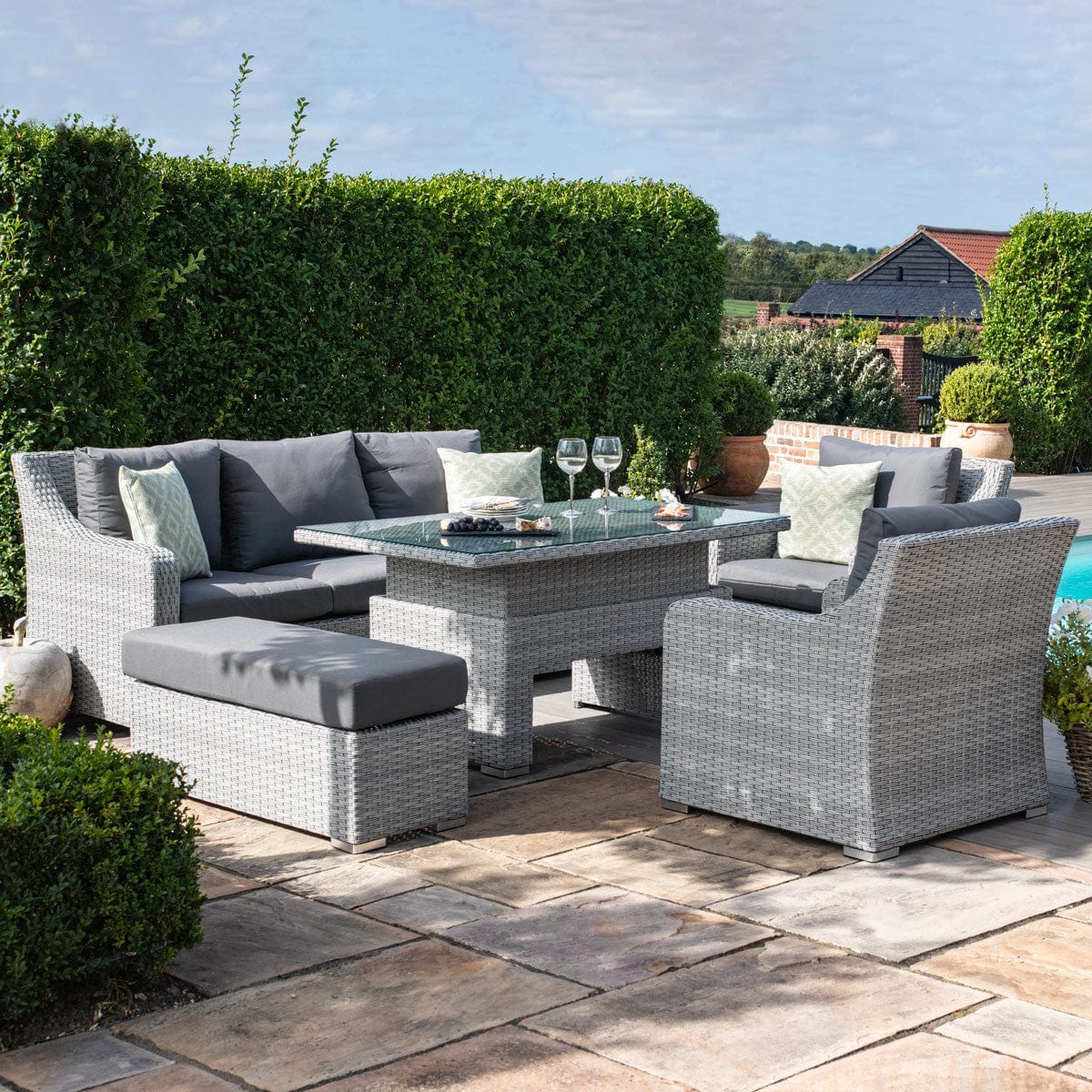 Maze Outdoors Ascot 3 Seat Sofa Dining Set with Rising Table House of Isabella UK