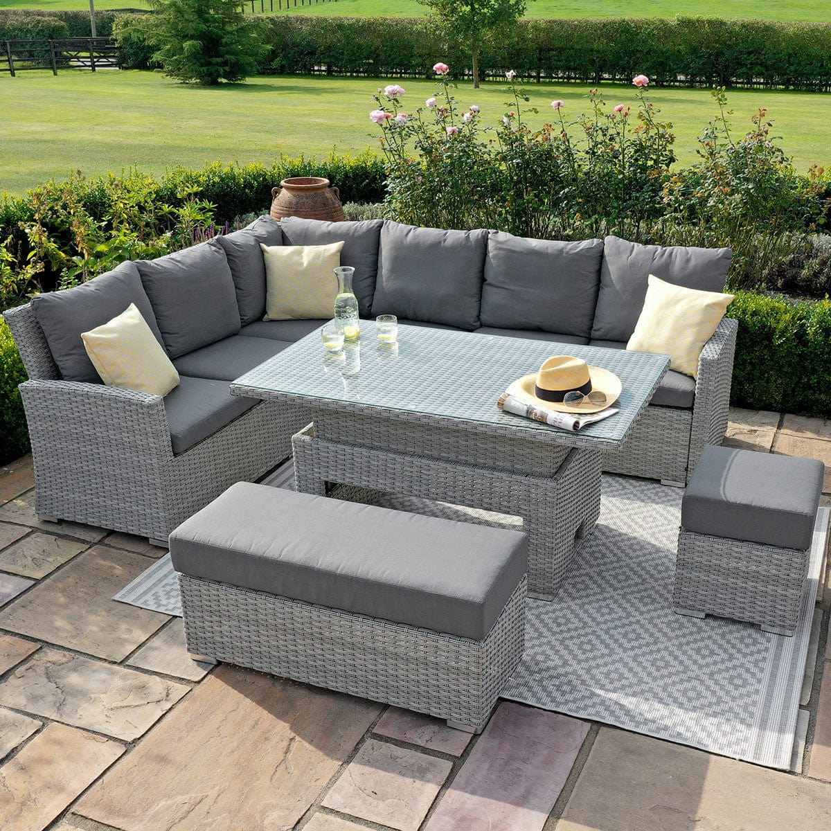Maze Outdoors Ascot Rectangular Corner Dining Set with Rising Table House of Isabella UK