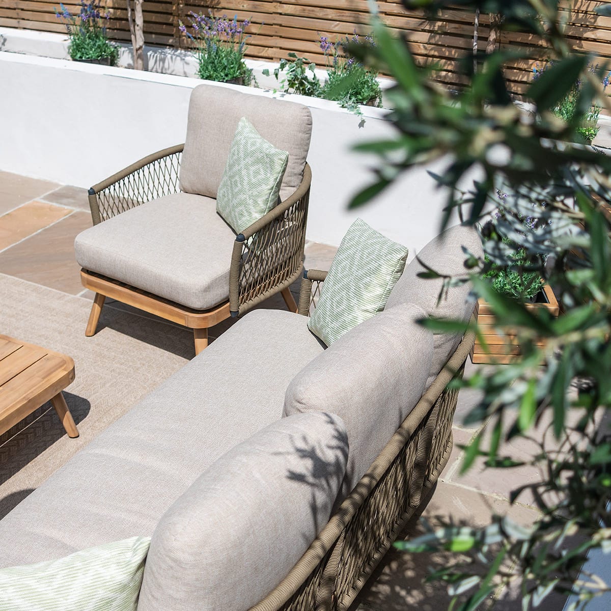 Maze Outdoors Bali Rope Weave 3 Seat Lounge Set / Sandstone House of Isabella UK