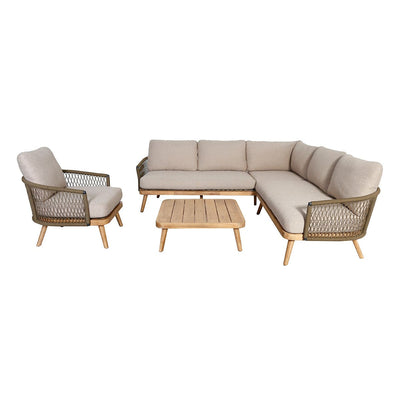 Maze Outdoors Bali Rope Weave Corner Sofa Set with Lounge Chair / Sandstone House of Isabella UK