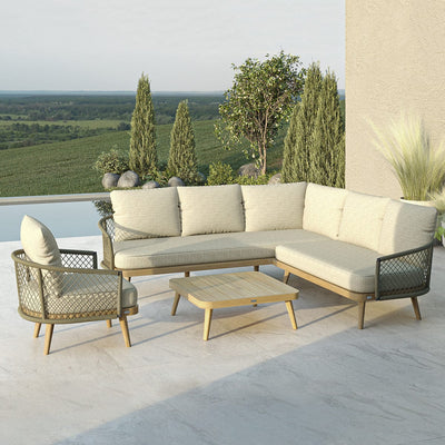 Maze Outdoors Bali Rope Weave Corner Sofa Set with Lounge Chair / Sandstone House of Isabella UK