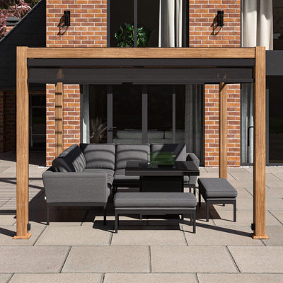 Maze Outdoors Como Pergola Aluminium Square 30x30 / Wood Effect Frame / 4xBlinds / Grey House of Isabella UK